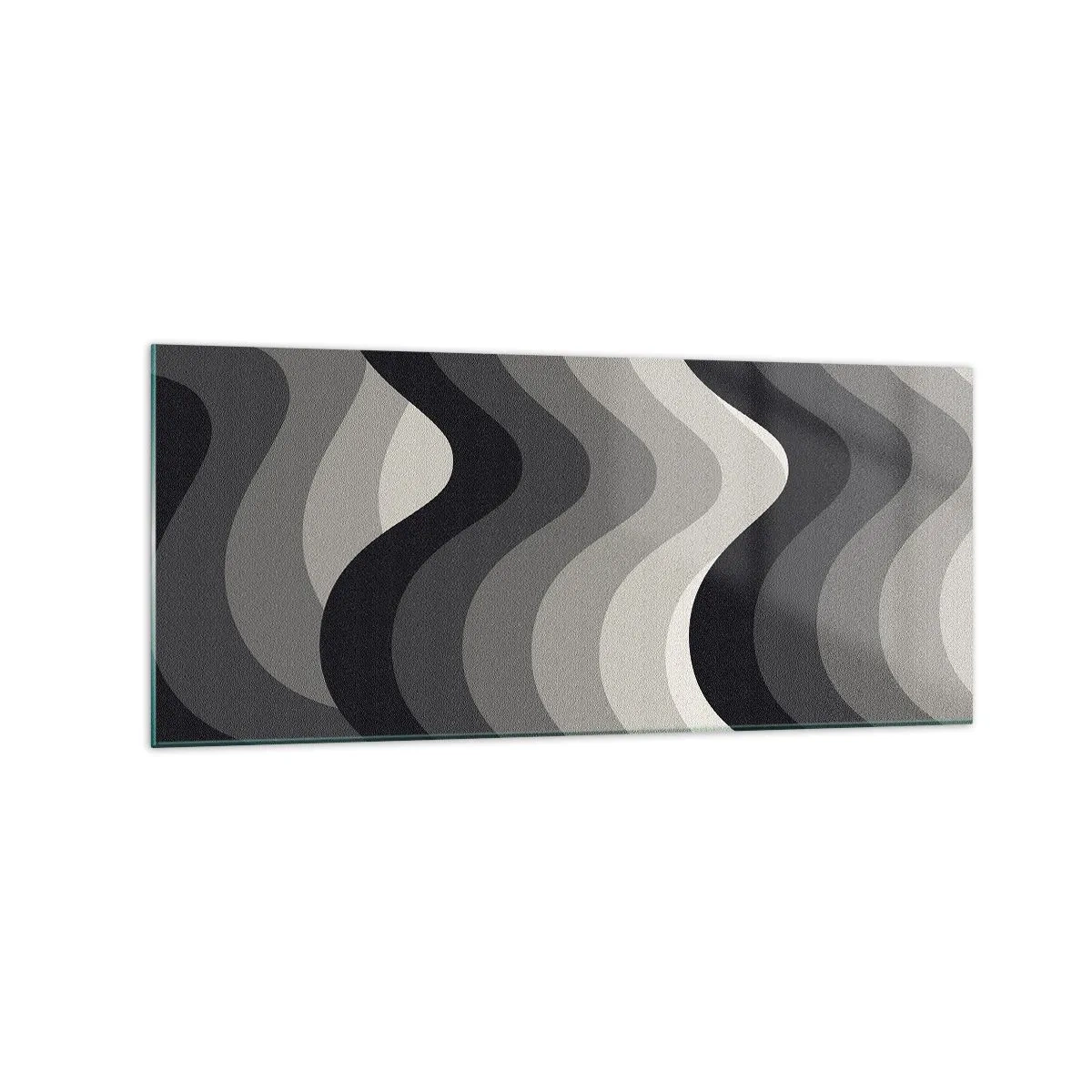 Cuadro sobre vidrio - Impresiones sobre Vidrio - Patrones ondulados en blanco y negro en tonos de gris. - 120x50cm - Ola tras ola - Decoración de pared moderna para salón y dormitorio ARTTOR