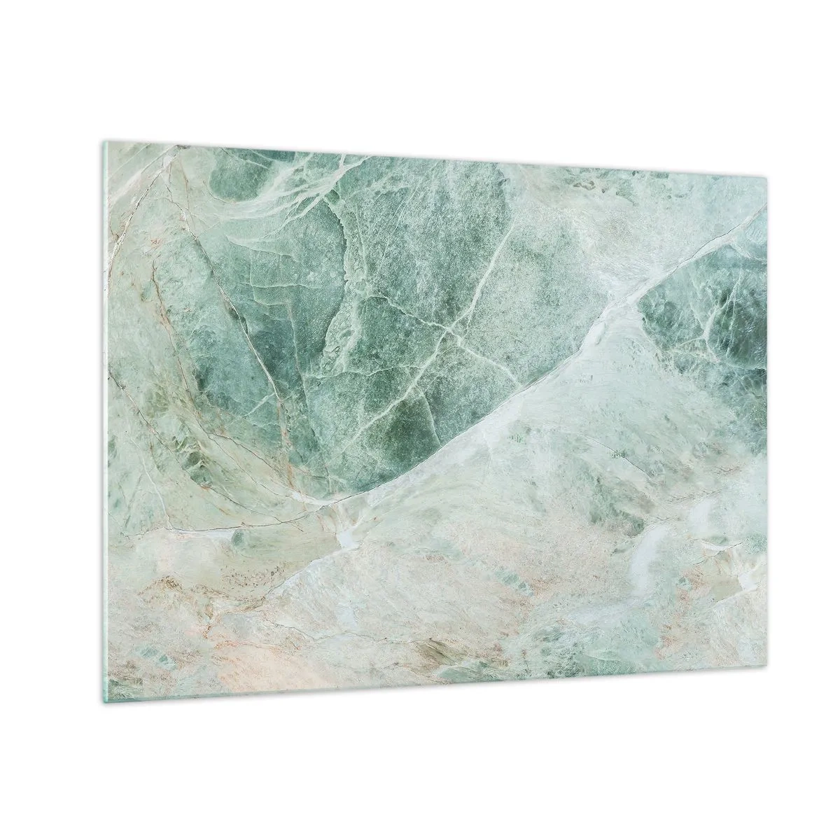 Cuadro sobre vidrio - Impresiones sobre Vidrio - Textura verde-beige que se asemeja a la piedra natural. - 70x50cm - El noble frescor de la piedra - Decoración de pared moderna para salón y dormitorio ARTTOR