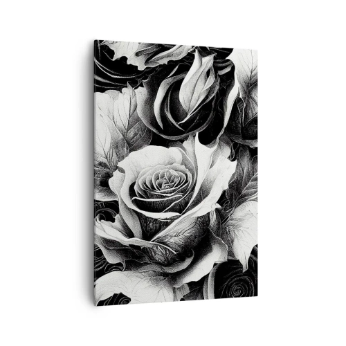Cuadro sobre lienzo - Impresión de Imagen - Rosas blancas y negras en una elegante composición. - 70x100cm - Siempre como una reina - Decoración de pared moderna para salón y dormitorio ARTTOR