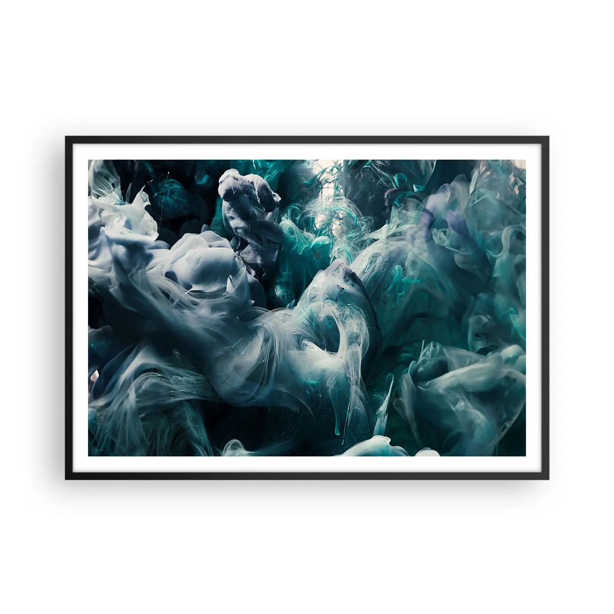 Póster en marco negro - Ondas abstractas dinámicas en tonos azules y blancos. - 100x70cm - Un movimiento de color - Decoración de pared moderna para salón y dormitorio ARTTOR