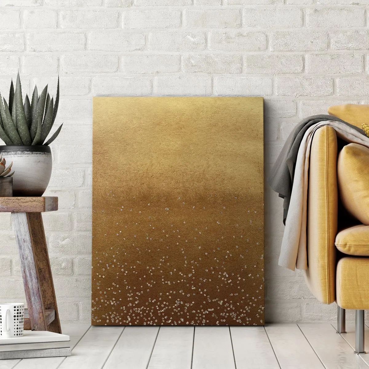 Cuadro sobre lienzo - Impresión de Imagen - Un degradado dorado con brillo sutil y adornos. - 50x70cm - Nacimiento de la luz - Decoración de pared moderna para salón y dormitorio ARTTOR