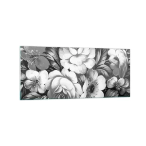Cuadro sobre vidrio - Impresiones sobre Vidrio - Flores en blanco y negro en una composición clásica y elegante. - 120x50cm - Hermoso incluso en el gris - Decoración de pared moderna para salón y dormitorio ARTTOR