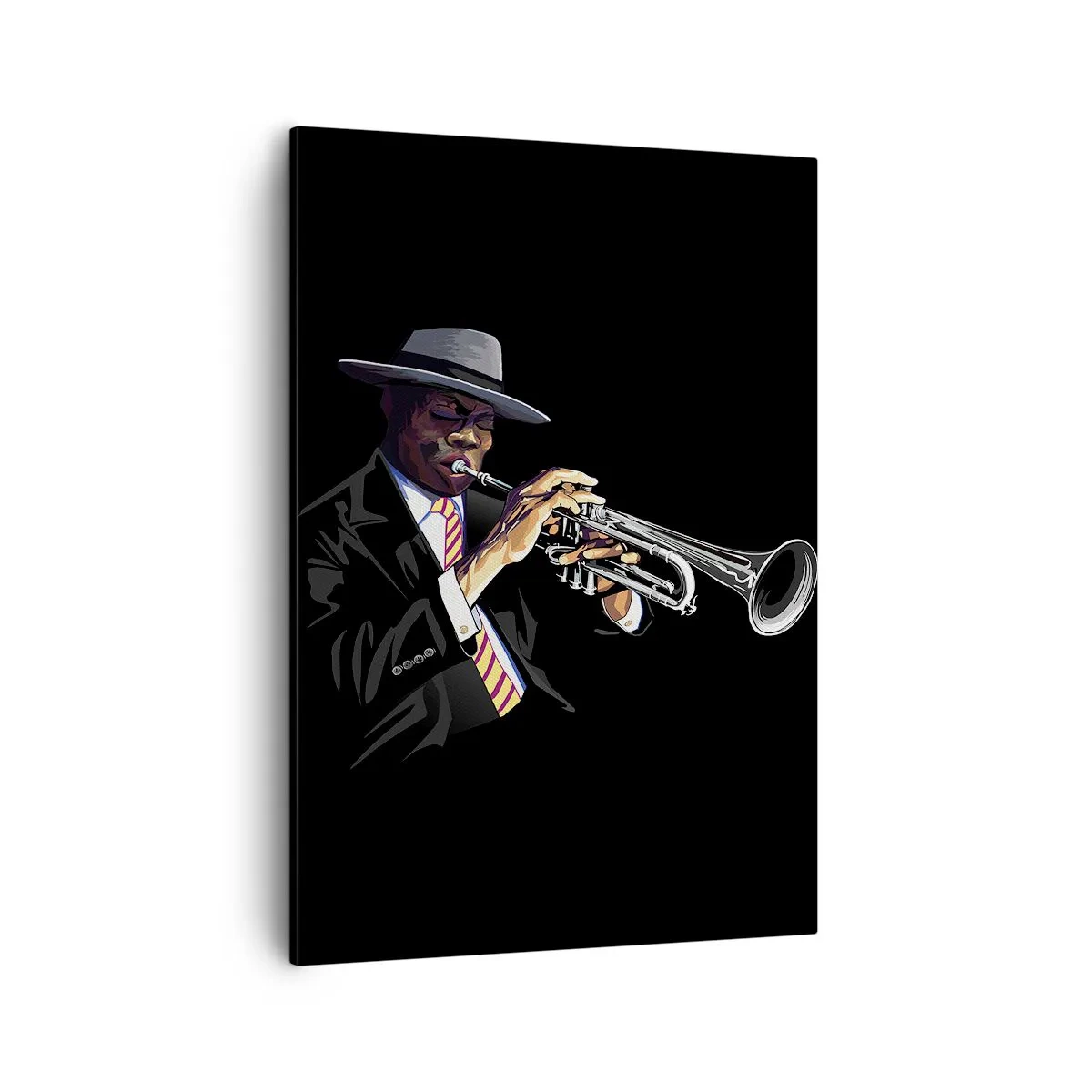 Cuadro sobre lienzo - Impresión de Imagen - Un músico tocando la trompeta sobre un fondo negro. - 50x70cm - El encanto de la vieja escuela - Decoración de pared moderna para salón y dormitorio ARTTOR