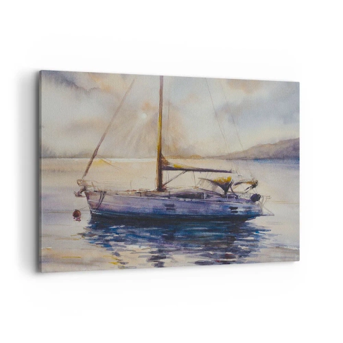 Cuadro sobre lienzo - Impresión de Imagen - Un yate en un mar tranquilo al atardecer. - 100x70cm - Atardecer en la bahía - Decoración de pared moderna para salón y dormitorio ARTTOR