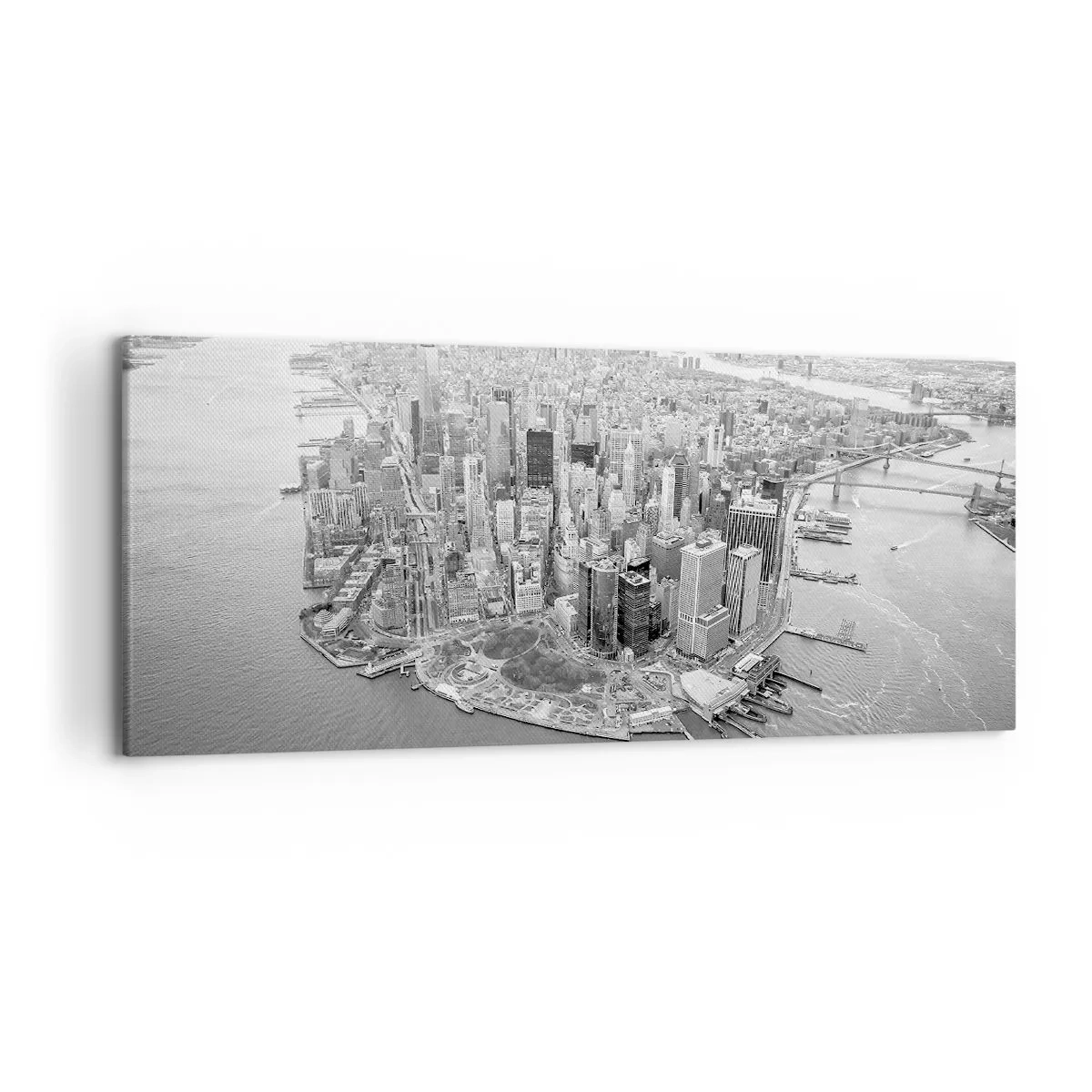 Cuadro sobre lienzo - Impresión de Imagen - Vista aérea de Manhattan en blanco y negro - 120x50cm - ¿Cómo no amar este lugar? - Decoración de pared moderna para salón y dormitorio ARTTOR