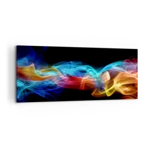 Cuadro sobre lienzo - Impresión de Imagen - Humo colorido sobre un fondo negro - 120x50cm - Una danza de nieblas de arco iris - Decoración de pared moderna para salón y dormitorio ARTTOR