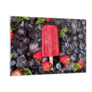 Cuadro sobre vidrio - Impresiones sobre Vidrio - Un palito de hielo entre fruta congelada y hojas de menta. - 120x80cm - El sabor del verano caluroso - Decoración de pared moderna para salón y dormitorio ARTTOR