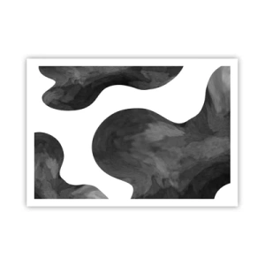 Póster - Patrón abstracto en tonos de gris y blanco. - 100x70cm - El blanco fluye sobre el negro - Decoración de pared moderna para salón y dormitorio ARTTOR
