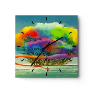 Reloj de pared - Reloj de vidrio - Una figura con humo de colores en el fondo de un árbol en el desierto. - 30x30cm - Dale vida a este mundo - Decoración de pared moderna para salón y dormitorio ARTTOR