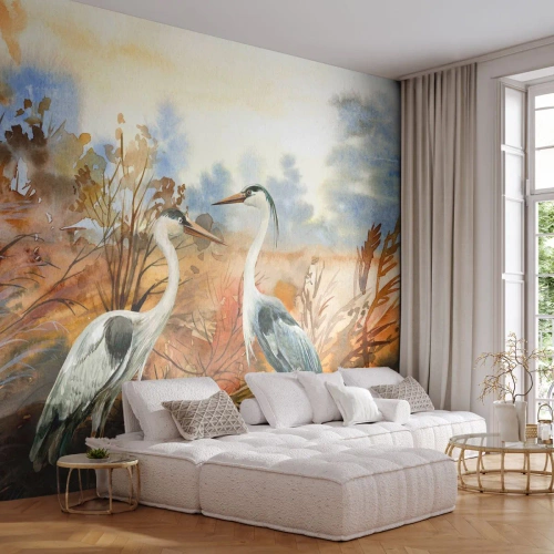 Fotomural Premium Canvas - ¿A dónde nos dirigimos en otoño? - Grua, Aves, Naturaleza - 450x315 cm