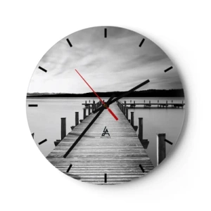 Reloj de pared - Reloj de vidrio - Un muelle de madera que conduce a las profundidades de un lago tranquilo. - 30x30cm - En el lago de la paz - Decoración de pared moderna para salón, cocina y dormitorio ARTTOR