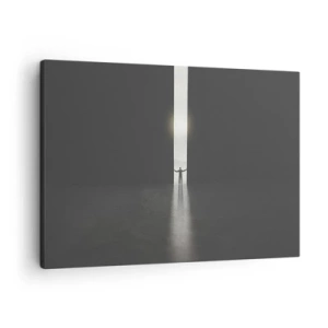 Cuadro sobre lienzo - Impresión de Imagen - Un hombre de pie a la luz de una estrecha rendija en un espacio oscuro. - 70x50cm - Un paso hacia un futuro brillante - Decoración de pared moderna para salón y dormitorio ARTTOR