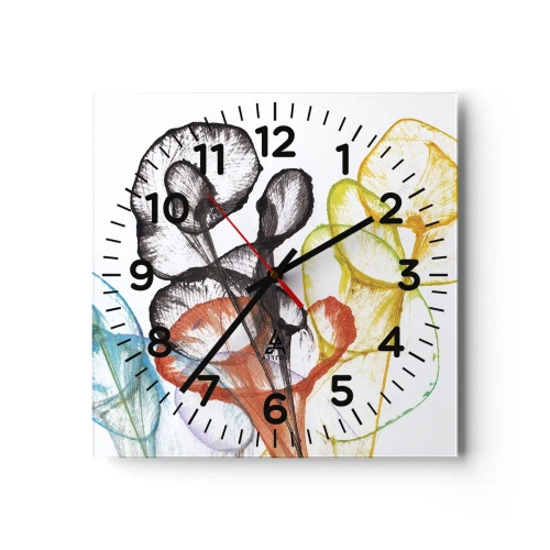 Reloj de pared - Reloj de vidrio - Flores con alma - 30x30 cm