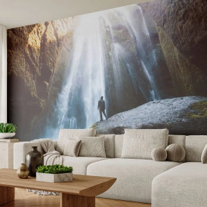 Fotomural Autadhesivo Deluxe Sticker - Impresionante vista - Cascada, rocas, Cueva - 100x70 cm