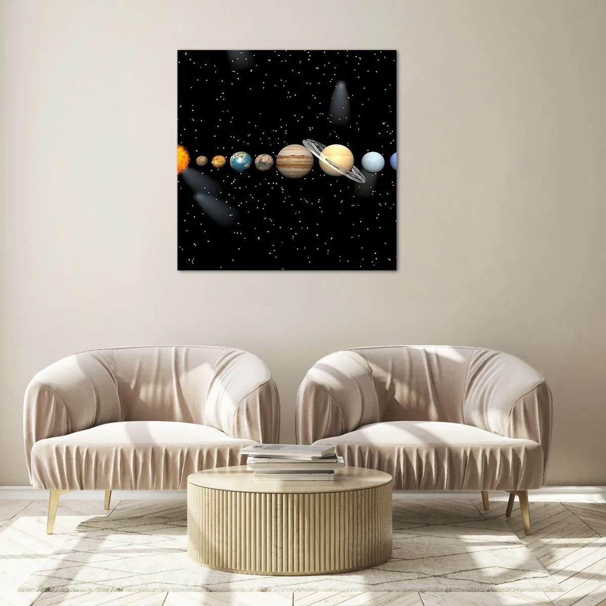 Cuadro sobre vidrio - Impresiones sobre Vidrio - Los planetas en armonía - 70x70 cm