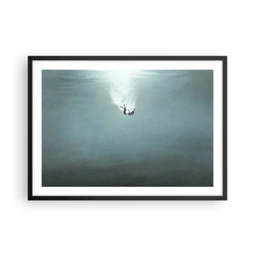Póster en marco negro - Una figura sumergida en aguas turquesas profundas. - 70x50cm - En el abrazo del océano - Decoración de pared moderna para salón y dormitorio ARTTOR