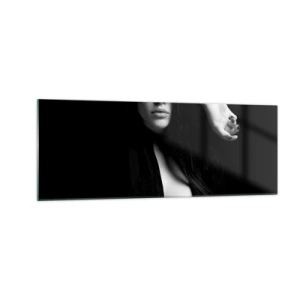 Cuadro sobre vidrio - Impresiones sobre Vidrio - Retrato elegante de una mujer en blanco y negro. - 140x50cm - Escuela de seducción - Decoración de pared moderna para salón y dormitorio ARTTOR