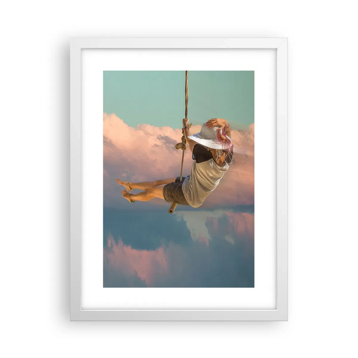 Póster en marco blanco - Jugando en las nubes - 30x40 cm