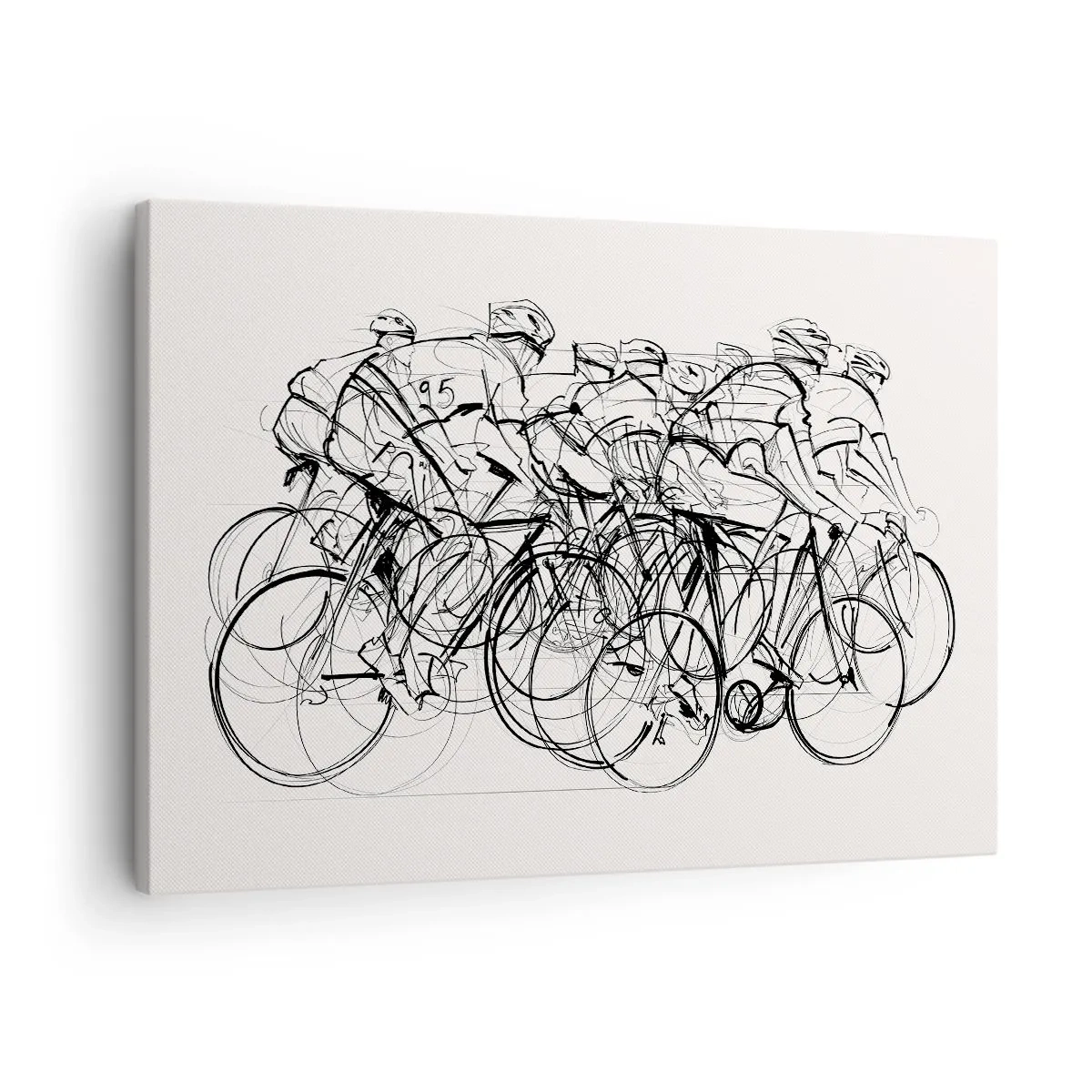Cuadro sobre lienzo - Impresión de Imagen - Un grupo de ciclistas en movimiento en un estilo minimalista. - 70x50cm - Juntos como un equipo - Decoración de pared moderna para salón y dormitorio ARTTOR
