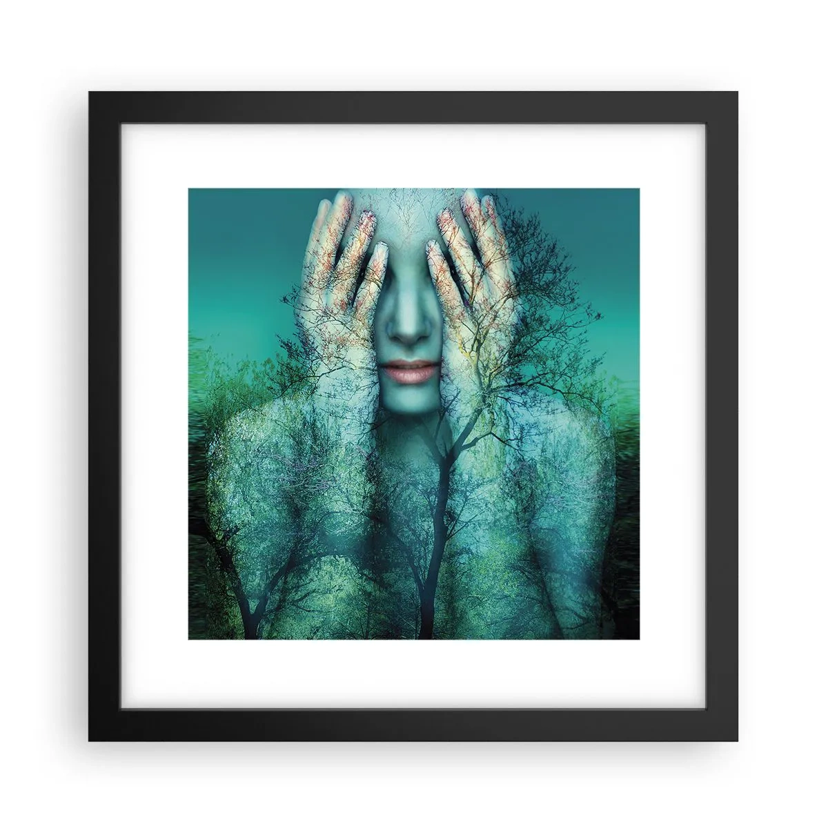 Póster en marco negro - Sumergida en azul - 30x30 cm