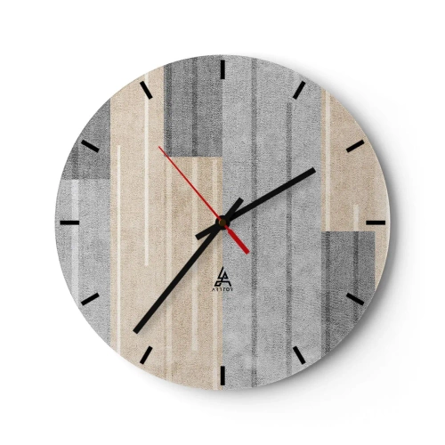 Reloj de pared - Reloj de vidrio - Composición geométrica con rayas verticales en tonos grises. - 30x30cm - Composición: sostener la vertical - Decoración de pared moderna para salón, cocina y dormitorio ARTTOR
