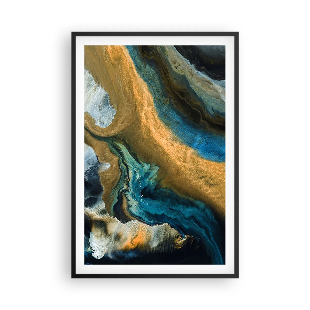 Póster en marco negro - Azul - amarillo - influencia mutua - 61x91 cm