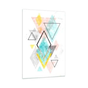 Cuadro sobre vidrio - Impresiones sobre Vidrio - Patrones geométricos coloridos sobre un fondo blanco - 70x100cm - Un juego geométrico - Decoración de pared moderna para salón y dormitorio ARTTOR
