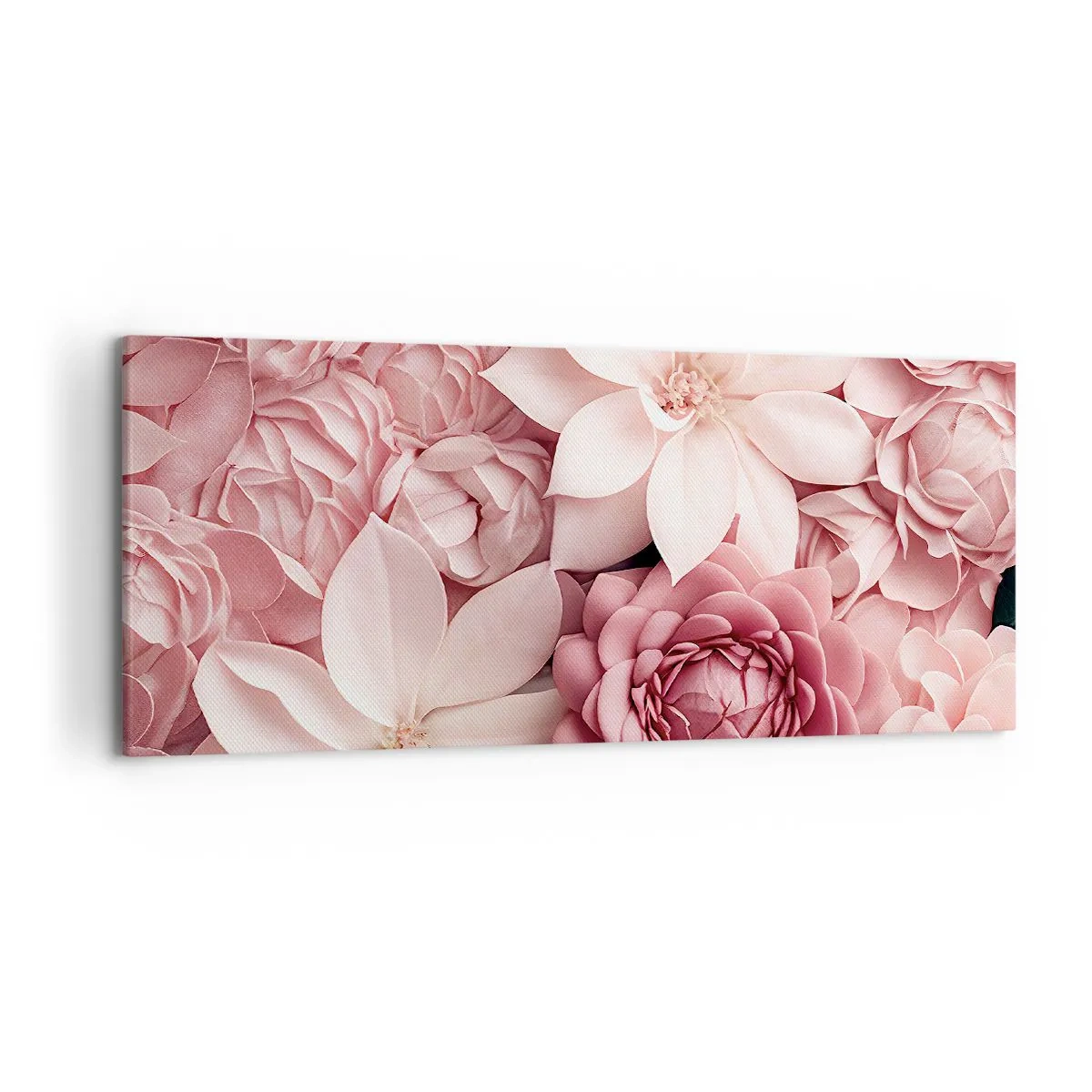 Cuadro sobre lienzo - Impresión de Imagen - Flores en tonos rosa y blanco en un enfoque artístico. - 120x50cm - Entre pétalos rosas - Decoración de pared moderna para salón y dormitorio ARTTOR