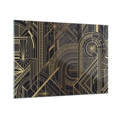 Cuadro sobre vidrio - Impresiones sobre Vidrio - Patrón geométrico Art Déco en dorado y negro - 100x70cm - Conceptos, ideas, planes - Decoración de pared moderna para salón y dormitorio ARTTOR