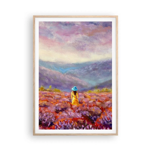Póster en marco roble claro - En un mundo de lavanda - 70x100 cm