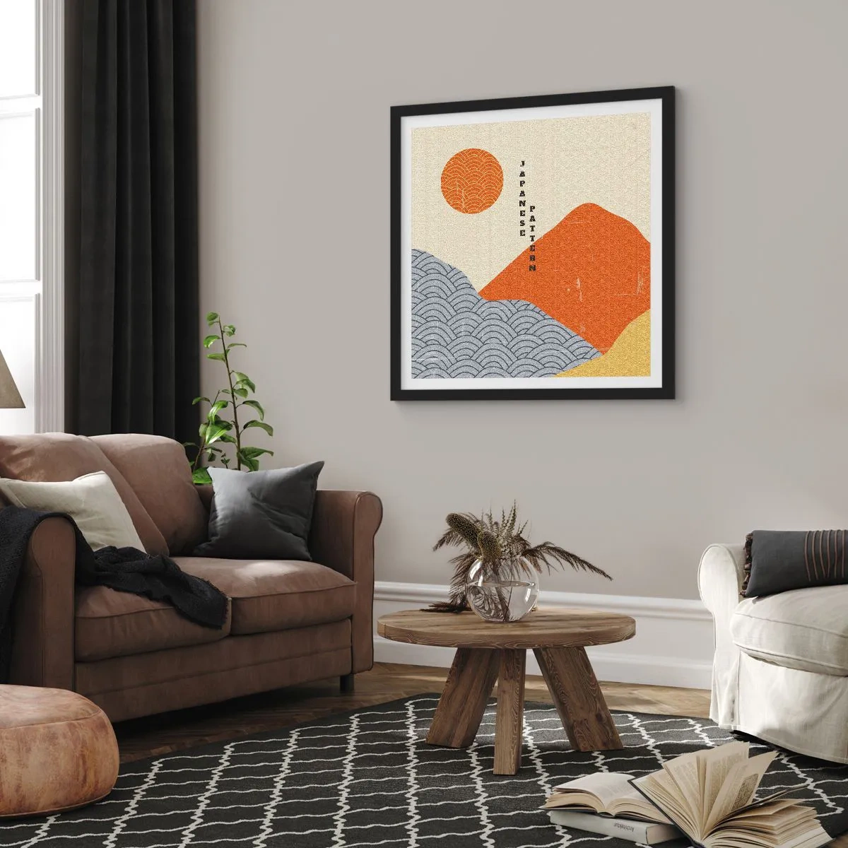 Póster en marco negro - En el espíritu japonés - 30x30 cm