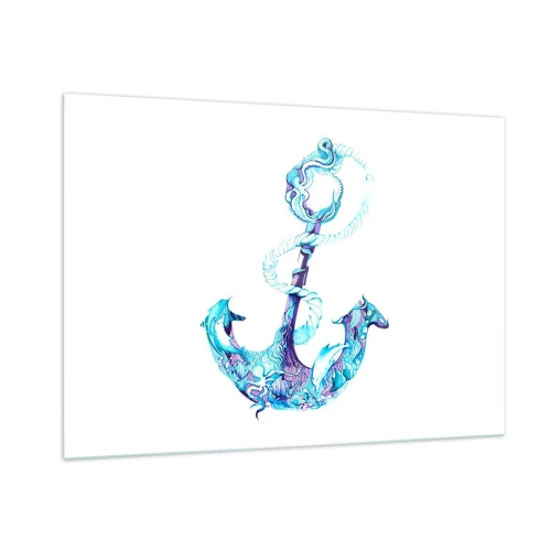 Cuadro sobre vidrio - Impresiones sobre Vidrio - Ancla con motivos náuticos en estilo artístico - 100x70cm - Los secretos del mar - Decoración de pared moderna para salón y dormitorio ARTTOR