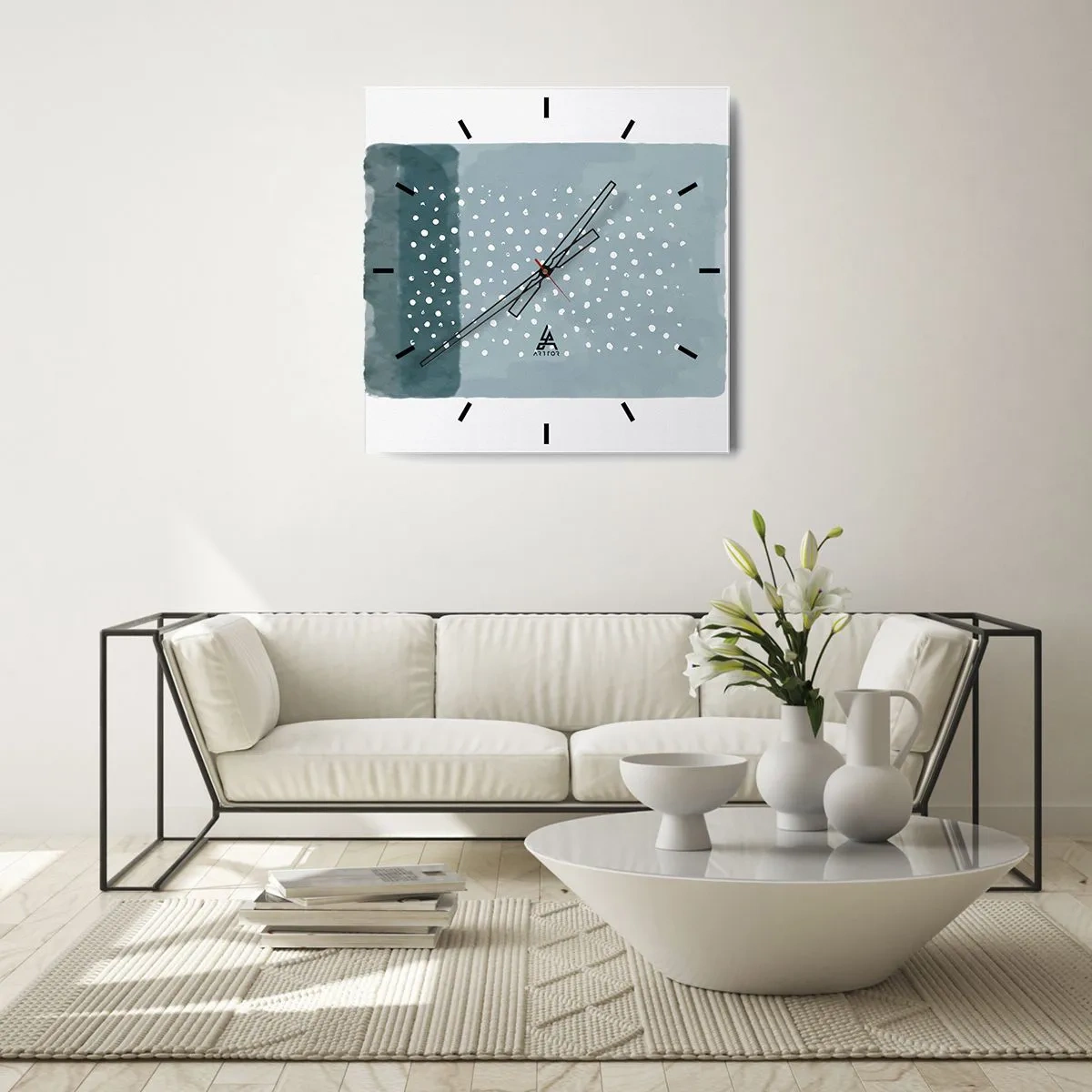 Reloj de pared - Reloj de vidrio - Creación sobre azul - 30x30 cm