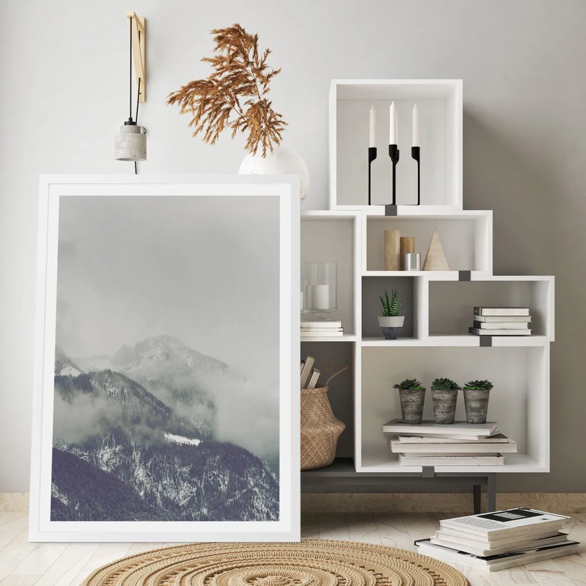 Póster en marco blanco - Valle de la niebla - 61x91 cm