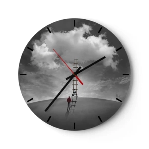 Reloj de pared - Reloj de vidrio - Un hombre subiendo una escalera hacia una nube contra el cielo. - 30x30cm - Todo es posible - Decoración de pared moderna para salón, cocina y dormitorio ARTTOR