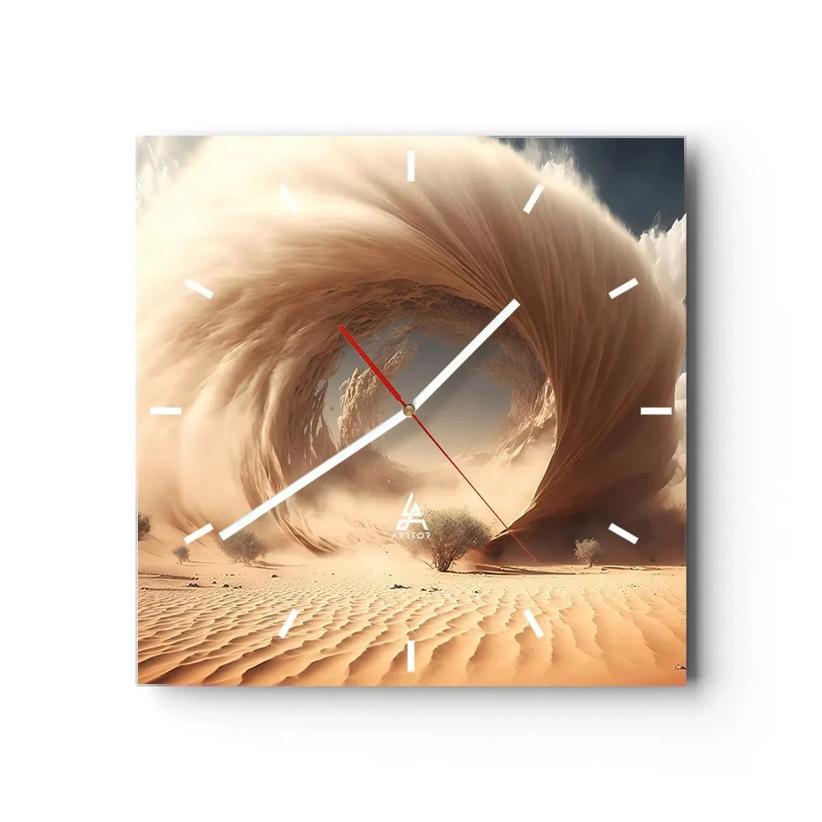 Reloj de pared - Reloj de vidrio - Remolino de arena dinámico en un desierto con árboles - 30x30cm - Portal abierto - Decoración de pared moderna para salón y dormitorio ARTTOR