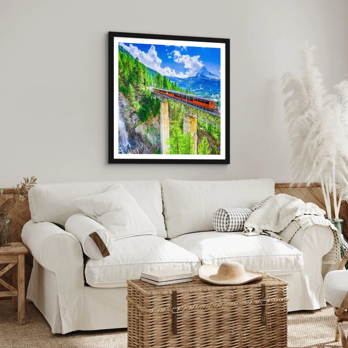 Póster en marco negro - Ferrocarril a los Alpes - 30x30 cm