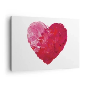 Cuadro sobre lienzo - Impresión de Imagen - Un corazón rosa y rojo pintado con un pincel. - 70x50cm - All you need is love - Decoración de pared moderna para salón y dormitorio ARTTOR