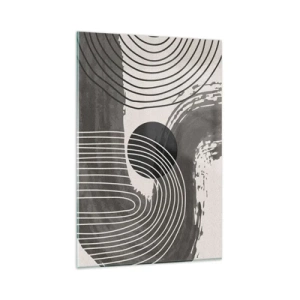 Cuadro sobre vidrio - Impresiones sobre Vidrio - Líneas geométricas y óvalos en tonos monocromáticos. - 80x120cm - La victoria del óvalo - Decoración de pared moderna para salón y dormitorio ARTTOR