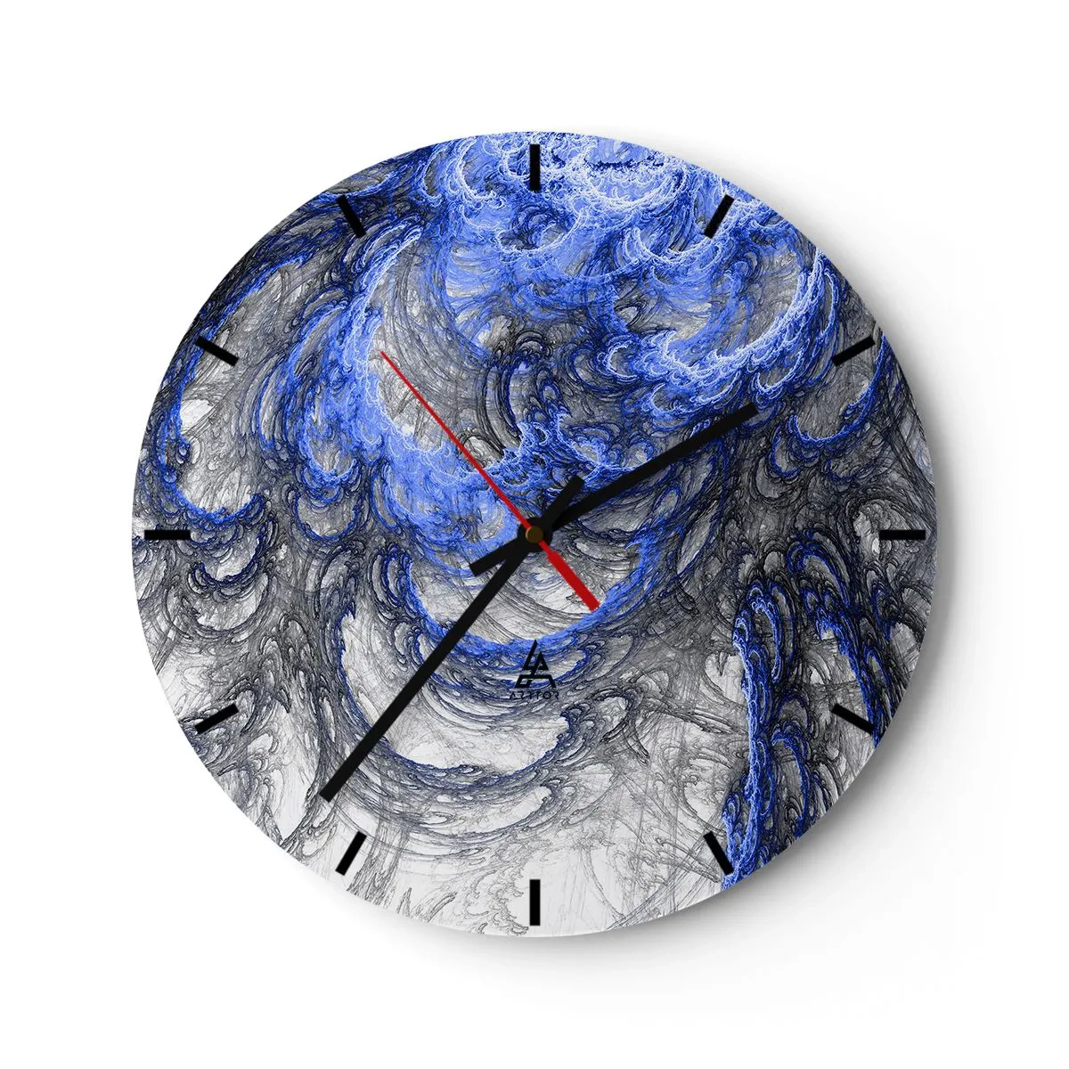 Reloj de pared - Reloj de vidrio - Motivo de onda abstracto en tonos azules y grises. - 30x30cm - El nacimiento de una ola - Decoración de pared moderna para salón, cocina y dormitorio ARTTOR