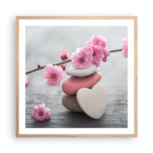 Póster en marco roble claro - Felicidad con la flor del cerezo - 60x60 cm