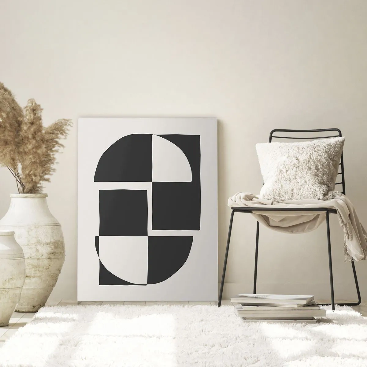 Cuadro sobre vidrio - Impresiones sobre Vidrio - Formas geométricas abstractas en blanco y negro - 70x100cm - Antítesis - síntesis - Decoración de pared moderna para salón y dormitorio ARTTOR