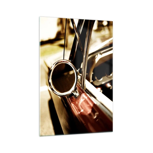 Cuadro sobre vidrio - Impresiones sobre Vidrio - Primer plano del espejo y el interior de un coche retro clásico. - 70x100cm - Un coche con alma - Decoración de pared moderna para salón y dormitorio ARTTOR
