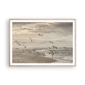 Póster en marco roble claro - El sonido del mar, el canto de los pájaros - 100x70 cm