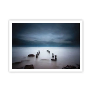 Póster - El viejo muelle con el mar en calma como telón de fondo - 100x70cm - El lago del pensamiento - Decoración de pared moderna para salón y dormitorio ARTTOR
