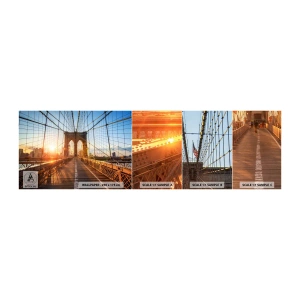 Muestra de fotomural autoadhesivo Deluxe Sticker - En el puente dorado - Nueva York, puente de Brooklyn, Arquitectura - 100x30 cm