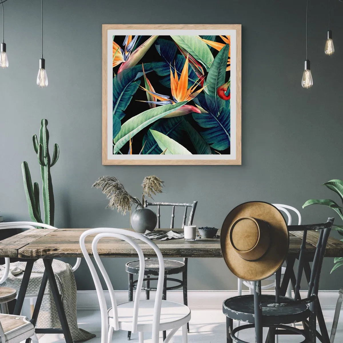 Póster en marco roble claro - Flores de llamas de los trópicos - 40x40 cm