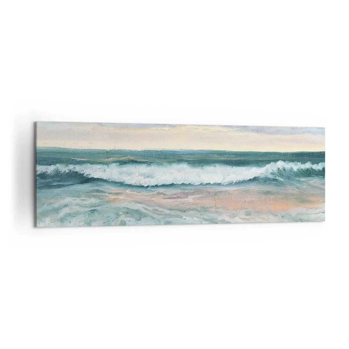 Cuadro sobre lienzo - Impresión de Imagen - Olas del mar contra un cielo nublado al atardecer - 160x50cm - Aquí suavizarás tu alma - Decoración de pared moderna para salón y dormitorio ARTTOR