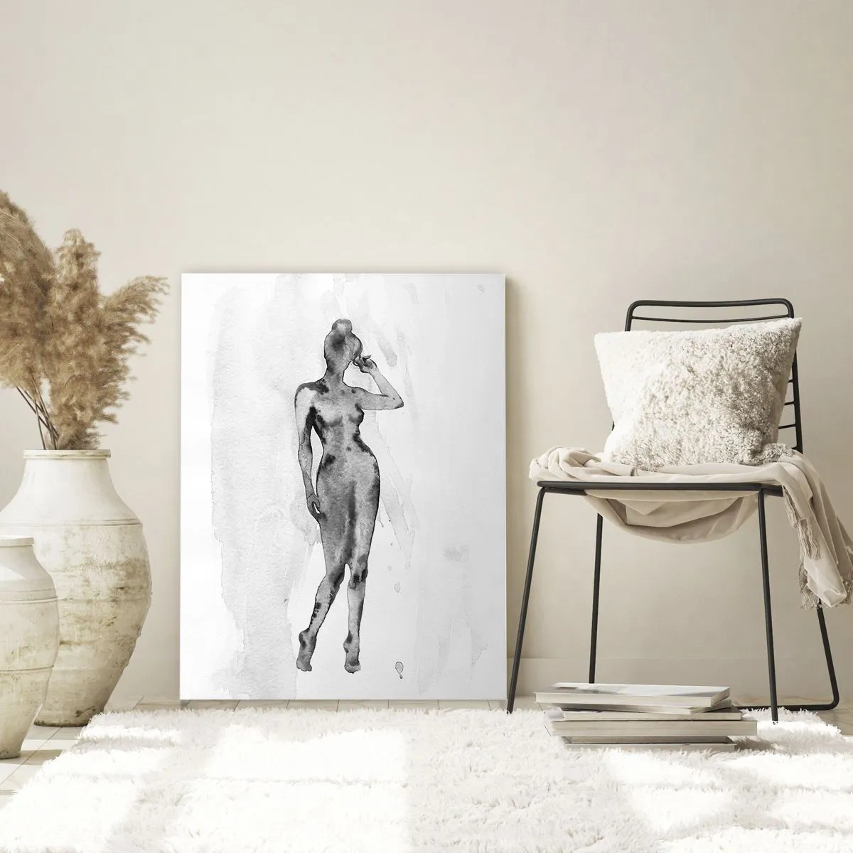 Cuadro sobre vidrio - Impresiones sobre Vidrio - Silueta de una mujer en tonos grises sobre un fondo blanco. - 50x70cm - Un estudio sobre el ideal de feminidad - Decoración de pared moderna para salón y dormitorio ARTTOR