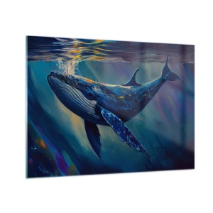 Cuadro sobre vidrio - Impresiones sobre Vidrio - Una ballena flotando bajo el agua a la luz del sol. - 70x50cm - Bienvenidos a mi mundo - Decoración de pared moderna para salón y dormitorio ARTTOR